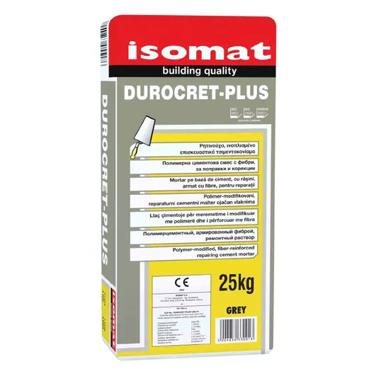 Смес Isomat за саниране на стоманобетонни конструкции с фибри 25 кг, сива, Durocret Plus