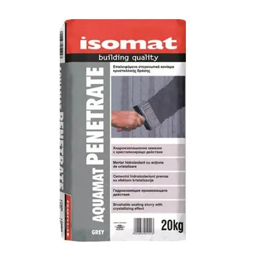 Хидроизолационен шлам Isomat на циментова основа еластичен кристализиращ 20 кг, сив, Aquamat Penetrate