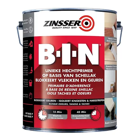 Грунд Zinsser за бои, шпакловки и блокиране на петна и миризми  1 л, бял мат, B-I-N