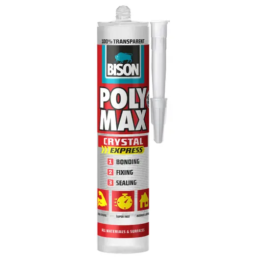 Силикон лепило Bison уплътнително неутрално  300 г, прозрачно, Poly Max Crystal Express