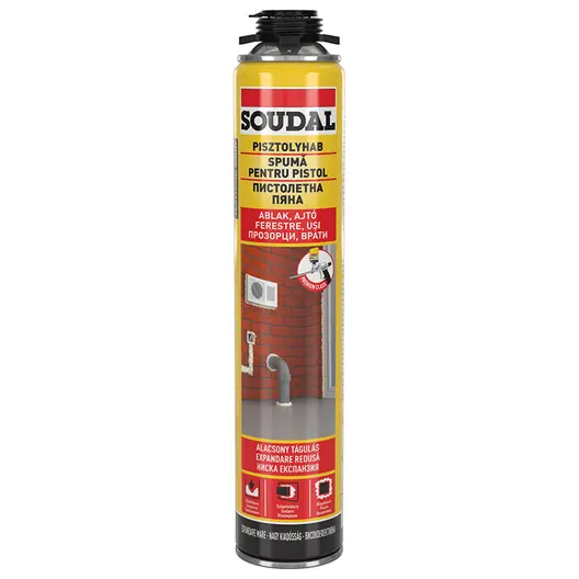 Полиуретанова пяна Soudal пистолетна монтажна  750 мл, светложълта