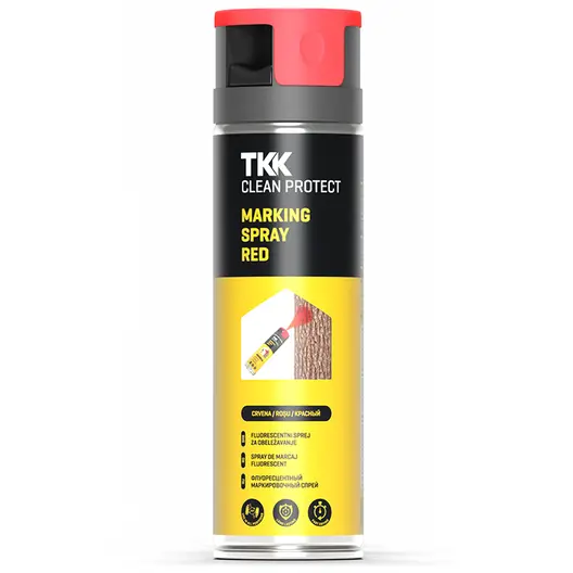 Спрей TKK маркировъчен флуоресцентен  0.5 л, червен, Clean Protect