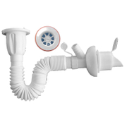 Сифон за мивка Muff Matik PVC с клапа и извод за пералня  ф 50x65 мм, 750 мм - product - 010 AKV1131