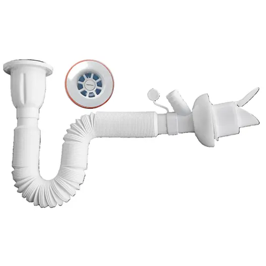 Сифон за мивка Muff Matik PVC с клапа и извод за пералня  ф 50x65 мм, 1430 мм