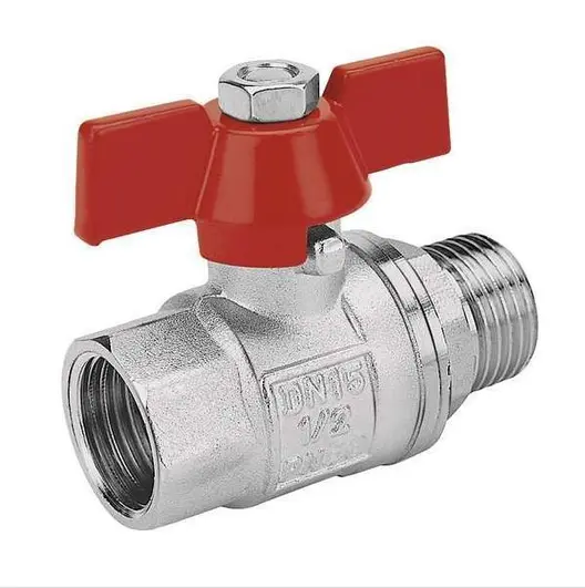Кран Ferro сферичен метален с нипел 1/2", резба М <> резба Ж, KMS