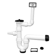 Сифон за мивка Emko PVC с преливник и извод за пералня  ф 32x62 мм - product - 010 EMK 239