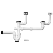 Сифон за мивка Emko PVCдвукоритна с преливници и извод за пералня  ф 40x62 мм - product - 010 EMK 388