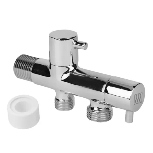 Кран Hydro-S ъглов с керамична глава двоен  1/2" x 3/4" x 3/4", резба М - резба М, Hydro 11