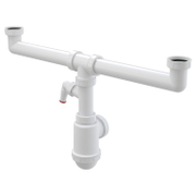 Сифон за мивка Alca Plast PVCдвукоритна с преливници и извод за пералня  ф 40 мм х 1 1/2, A448P - product - 010 MIP1259