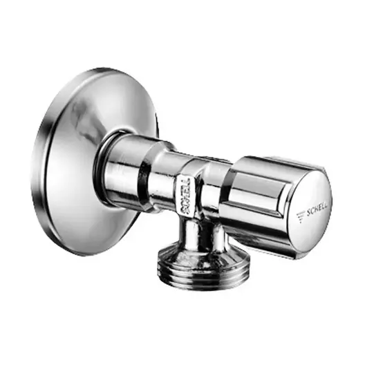Кран Schell кеклов метален ъглов 1/2" х 3/4", резба М <> резба М