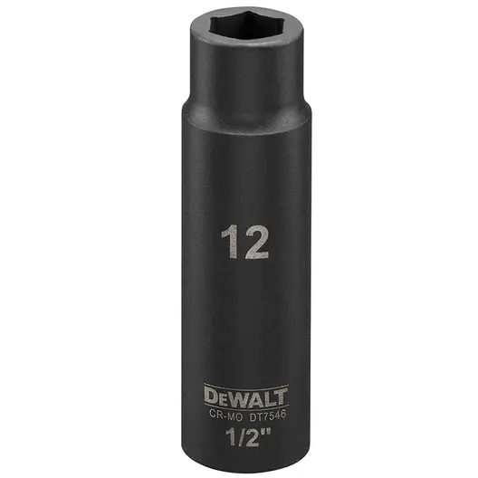 Вложка милиметрова DeWALT 6-стен ударна удължена  12 мм х 1/2", DT7546