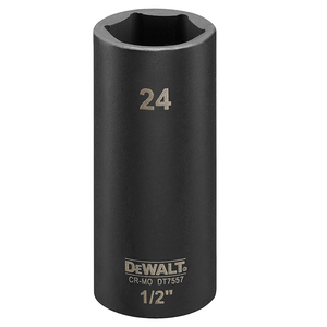 Вложка милиметрова DeWALT 6-стен ударна удължена  24 мм х 1/2", 78 мм, DT7557-QZ