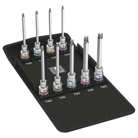 Гедоре комплект Wera вложки с накрайници  9 бр., TX20-60, 1/2", 140 мм, 8767 C TORX HF 3 Zyklop