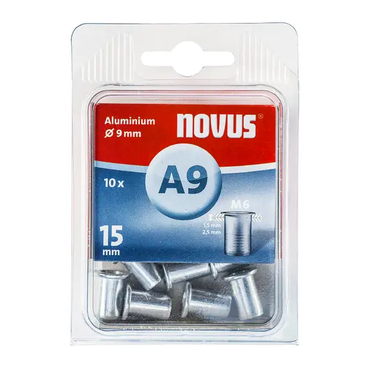 Нит гайка Novus с периферия алуминиева  M6, 15 мм, 10 бр./опак.