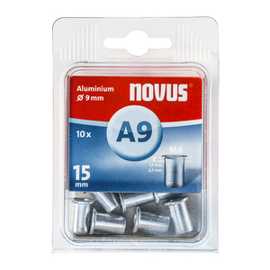 Гайка Novus нит алуминиева ф 9 мм, 10 бр., M6x15 мм