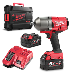 Гайковерт Milwaukee акумулаторен ударен с 2 батерии и зарядно, 18 V, 5 Ah, 1356 Nm, 1/2", M18 ONEFHIWF12-502X