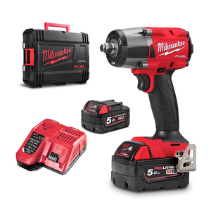 Гайковерт Milwaukee акумулаторен ударен с 2 батерии и зарядно, 18 V, 5 Ah, 745 Nm, 1/2", M18 FMTIW2F12-502X