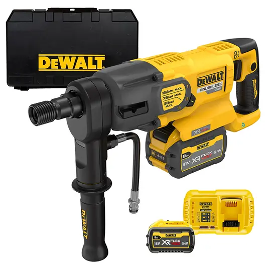 Акумулаторна диамантено-пробивна машина DeWALT  с 2 батерии и зарядно, 54/18 V, 3/9 Ah, DCD150X2