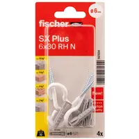 Дюбел пластмасов Fischer с опорен пръстен и отворена кука  ф 6x30 мм, 4 бр./опак., SX Plus RH