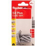 Дюбел пластмасов Fischer с опорен пръстен и Г-образна кука  ф 6x30 мм, 8 бр./опак., SX Plus WH - product - 025 FSB 116