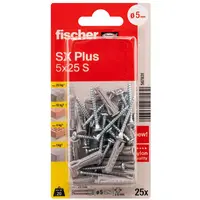 Дюбел пластмасов Fischer с опорен пръстен и винт PZ  ф 5x25 мм, 25 бр./опак., SX Plus S K