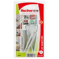 Дюбел пластмасов Fischer с опорен пръстен и Г-образна кука с фланец  ф 10x60 мм, 2 бр./опак., UX R WH K NV