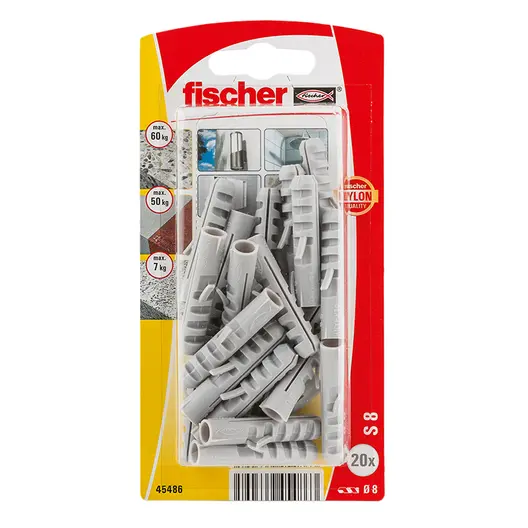 Дюбел пластмасов Fischer за бетон без опорен пръстен  ф 8x40 мм, 20 бр./опак., S K NV