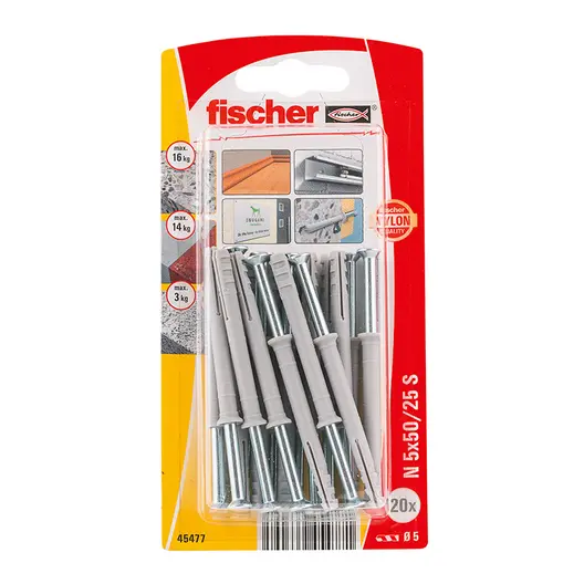 Дюбел пирон Fischer за бетон със скосен опорен пръстен  ф 5x50 мм, 20 бр./опак., NS K NV
