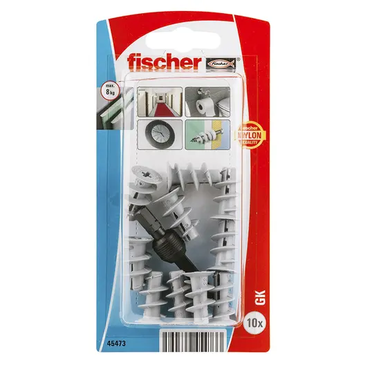 Дюбел пластмасов Fischer за гипсокартон с опорен пръстен спираловиден  10 бр./опак., ф 13x22 мм, 9.5-12.5 мм, GK K NV