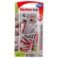 Дюбел пластмасов Fischer с опорен пръстен и винт PZ  ф 6x30 мм, 12 бр./опак., Duopower S PH K NV