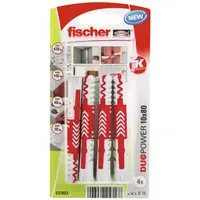 Дюбел пластмасов Fischer с опорен пръстен  ф 10x80 мм, 4 бр./опак., DuoPower K NV