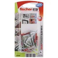 Дюбел пластмасов Fischer с опорен пръстен и Г-образна кука с фланец  ф 6x30 мм, 6 бр./опак., DuoPower WH K NV