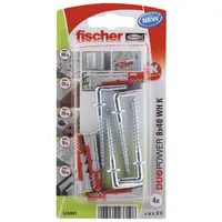 Дюбел пластмасов Fischer с опорен пръстен и Г-образна кука с фланец  ф 8x40 мм, 4 бр./опак., DuoPower WH K NV