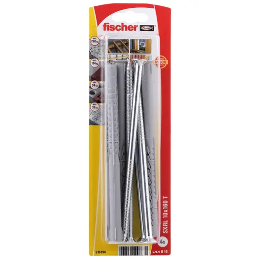 Дюбел пластмасов Fischer комплект с винт TX  ф 10x160 мм, 4 бр./опак., SXRL T K NV