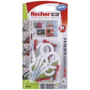 Дюбел пластмасов Fischer с опорен пръстен и отворена кука 6 бр./блистер ф 6x30 мм, Duopower RH N K NV - product - 025 FSB1171
