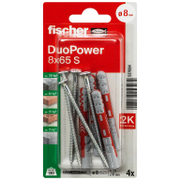 Дюбел пластмасов Fischer с опорен пръстен и винт PZ 4 бр./блистер ф 8x65 мм, DuoPower S K NV - product - 025 FSB1256