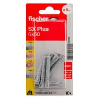 Дюбел пластмасов Fischer с опорен пръстен  ф 6х50 мм, 10 бр./опак., SX Plus K NV