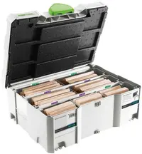Дюбел дървен Festool комплект с фрезер  12x100, 12x140, 14x100, 14x140 мм, Domino BU