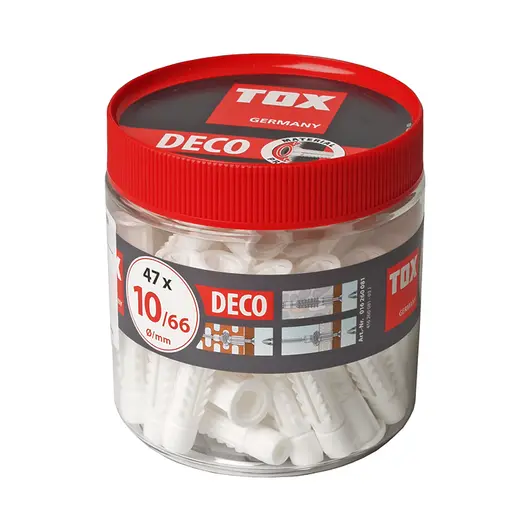 Дюбел пластмасов Tox с опорен пръстен  ф 10x66 мм, 47 бр./опак., Deco