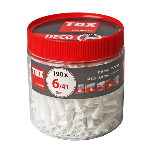 Дюбел пластмасов Tox с опорен пръстен  ф 6x41 мм, 190 бр./опак., Deco