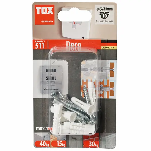 Дюбел пластмасов Tox с опорен пръстен и винт PZ  ф 6x28 мм, 10 бр./опак., Deco S