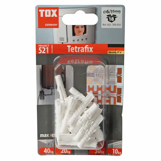 Дюбел пластмасов Tox с опорен пръстен  ф 6x35 мм, 18 бр./опак., Tetrafix