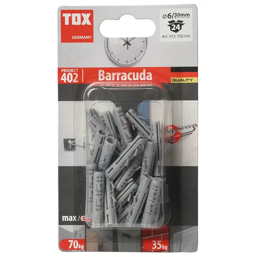 Дюбел пластмасов Tox за бетон без опорен пръстен  ф 6x30 мм, 24 бр./опак., Barracuda