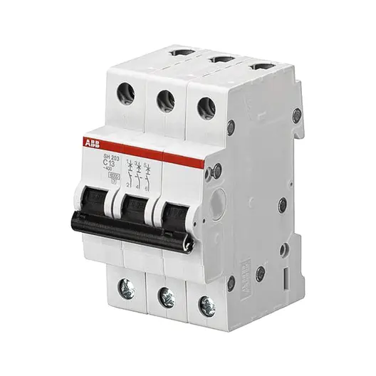 Автоматичен триполюсен прекъсвач ABB за DIN шина крива C  10 A, 400 V, 6 kA, 3P, SH203-C10