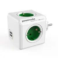 Разклонител електрически Allocacoc с щепсел и USB порт  зелен, 4 гнезда, PowerCube Original USB