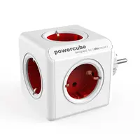 Разклонител електрически Allocacoc без кабел, с щепсел  червен, 5 гнезда, PowerCube Original