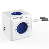 Разклонител електрически Allocacoc с кабел и USB порт  1.5 м, 3x1.5 мм2, ШВПС-В / H05VV-F, син, 4 гнезда, PowerCube Extended USB
