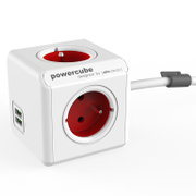 Разклонител електрически Allocacoc с кабел и USB порт  1.5 м, 3x1.5 мм2, ШВПС-В / H05VV-F, червен, 4 гнезда, PowerCube Extended USB - product - 028 ALC 115