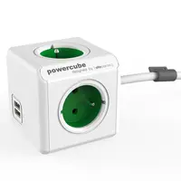 Разклонител електрически Allocacoc с кабел и USB порт  1.5 м, 3x1.5 мм2, ШВПС-В, зелен, 4 гнезда, PowerCube Extended USB