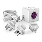 Разклонител електрически Allocacoc с комплект адапторни щепсели и USB порт  1.5 м, 3x1.5 мм2, ШВПС-В / H05VV-F, виолетов, 4 гнезда, PowerCube ReWirable USB - product - 028 ALC 131